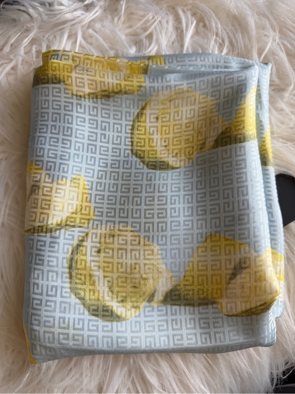 Givenchy Amalfi Blue Lemon Print Silk Scarf Large Square